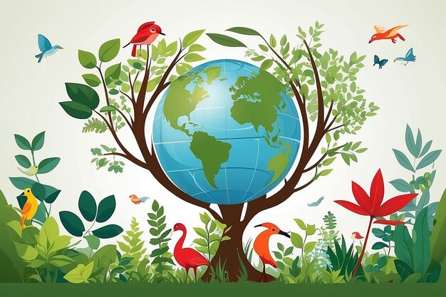 Foto internationale dag voor biologische diversiteit concept flora en fauna illustratie vector