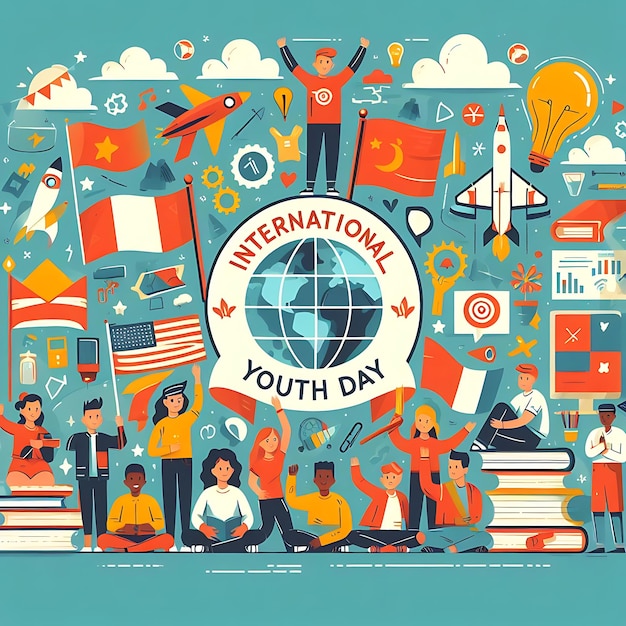 Foto internationale jeugddagviering vriendelijk team vriendschapskaart met kleurrijke kraai