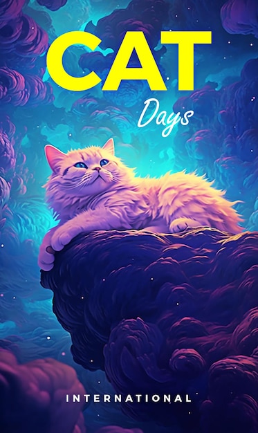 Internationale kattendag met Beautiful Cat op Psychedelic Landscape