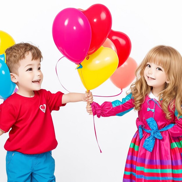 Internationale Kinderdag in kostuums 20 november Gelukkige kinderen met een kleurrijk beeld van een hartballon