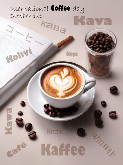 Internationale koffiedag 1 oktober productfotografie designkoffie in vele talen