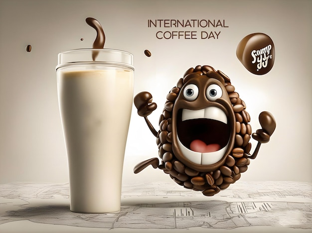 Internationale koffiedag adverteert grappige koffie