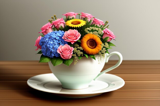 Internationale koffiedag Heerlijke koffie en prachtige bloemen romantische wallpaper achtergrond