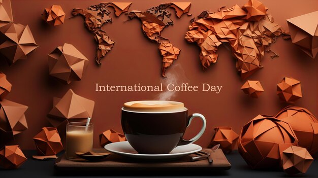 Foto internationale koffiedag poster origami stijl