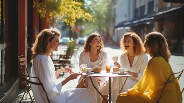 Internationale Vrouwendag vrouwen zitten in een café aan een tafel buiten generatieve AI
