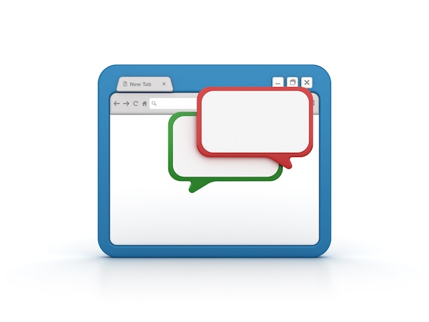 Foto browser internet con bolle di discorso