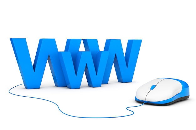 Интернет-концепция. Знак WWW, подключенный к компьютерной мыши на белом фоне