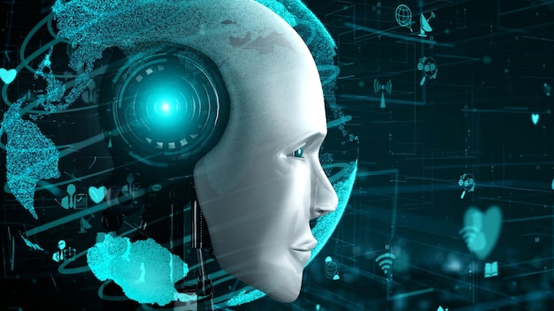 internet connection controlled by ai robot huminoid and machine learning process