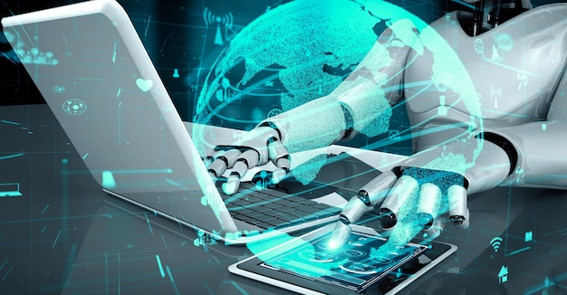 internet connection controlled by ai robot huminoid and machine learning process