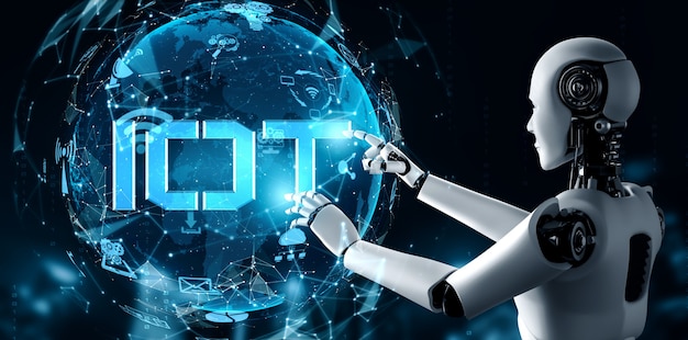 Internet connection controlled by AI robot and machine learning process to analyze data connectivity and cyber security . 3D illustration .