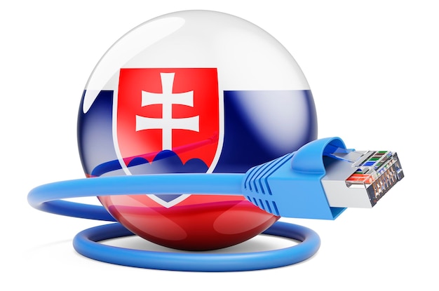 Photo internet connection in slovakia lan cable with slovak flag 3d rendering