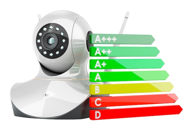 Internet Protocol camera with energy efficiency chart 3D rendering