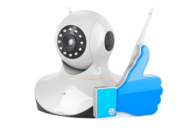 Internet Protocol camera with like icon 3D rendering isolated on white background
