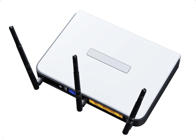 Foto router internet modello 3d isolato su sfondo bianco