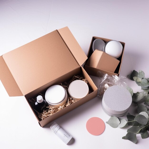 Foto negozio e-commerce su internet carton box beauty