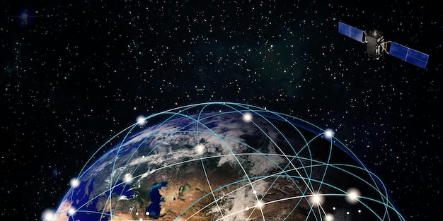 internet satellites orbit the earth satellite technology communication concept 3d illustration