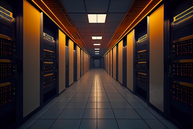 Иллюстрация коридора интернет-серверной комнаты Генеративный ИИ