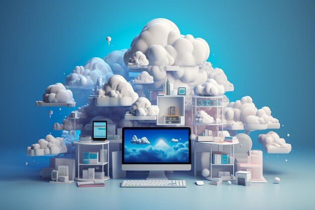 Internet of things 3d cloud computing hosting technology with electronic devices