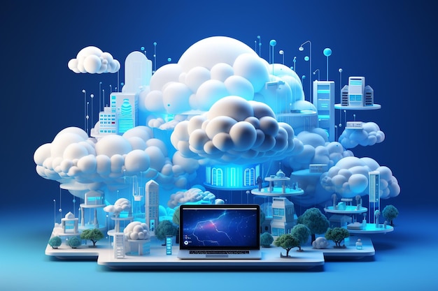 Internet of things 3d cloud computing hosting technology with electronic devices