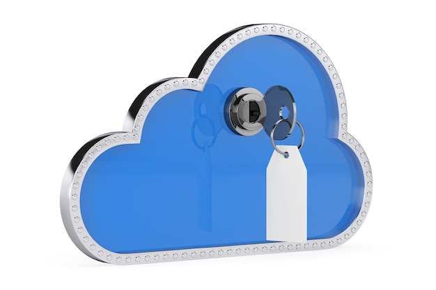 Internetbeveiligingsconcept. 3d-wolk met sleutel en slot op een witte achtergrond