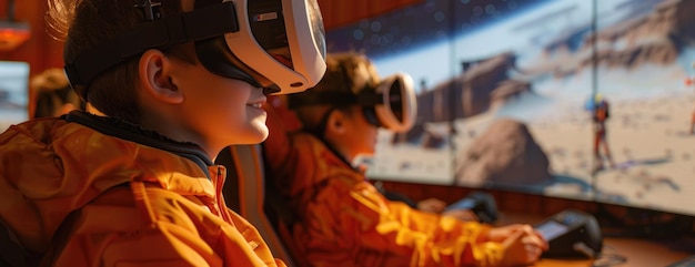 Foto interplanetair onderwijs virtuele realiteit simulaties verbinden martiaanse kinderen met de erfenis van de aarde