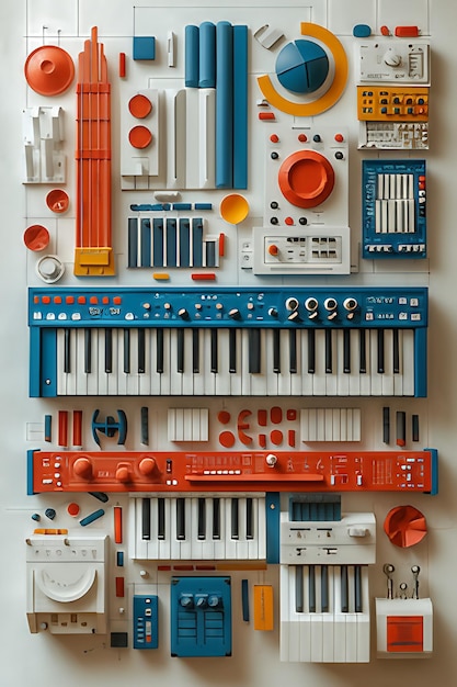 Interpretaties van muzieknoten en instrumenten voor muziekliefhebbers AI genereert illustratie