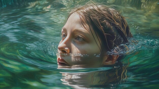 魚と海の背景の水の中の神話の人魚の女の子の解釈 ファンタジーコンセプト AI