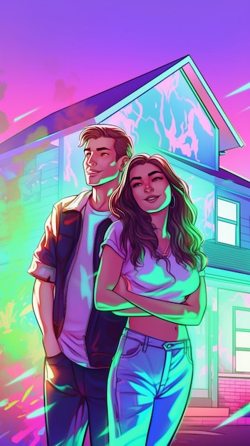 Interracial couple chubby mixed race girl with white guy synthwave