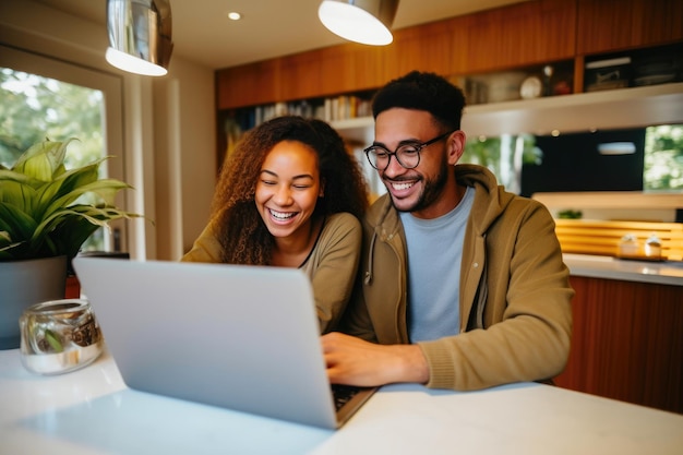 Interracial Couple and Laptop