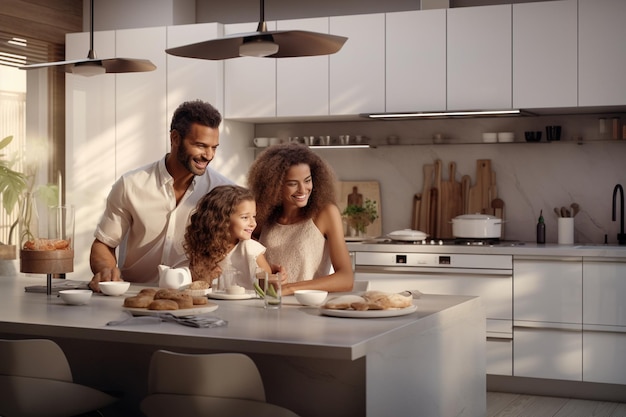 An interracial family cooking and laughing togethe 00167 03