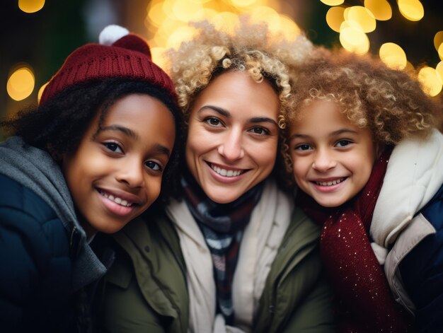 The Interracial family enjoys celebrating Christmas Eve together