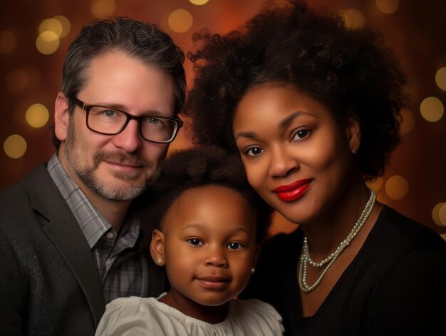 The interracial family enjoys celebrating christmas eve together