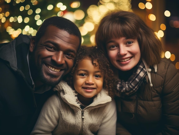 The Interracial family enjoys celebrating Christmas Eve together