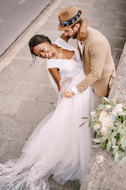 Interracial wedding couple wedding in florence italy africanamerican bride and caucasian groom