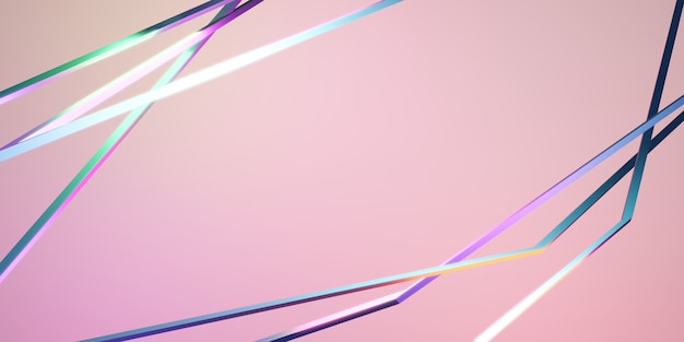 Intersecting straight lines background Rainbow reflective neon pink backdrop 3D illustration