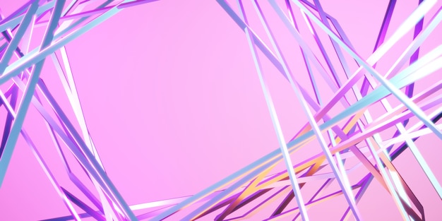 Intersecting straight lines background Rainbow reflective neon pink backdrop 3D illustration