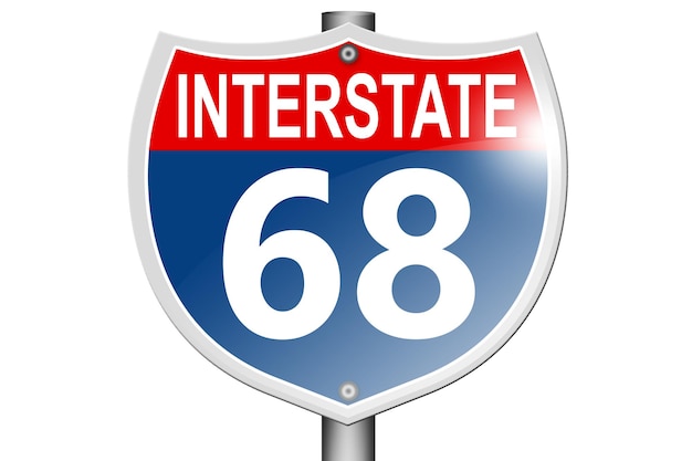 白い背景に分離された州間高速道路 68 道路標識