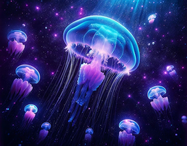 Interstellar jellyfish voyage a galactic underwater scene contemplations on existence