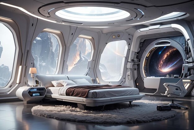 Interstellar Knowledge Hub A Futuristic Bedroom for the Inquisitive