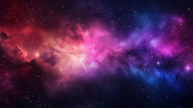 Interstellar space with glowing colorful nebulae and stars