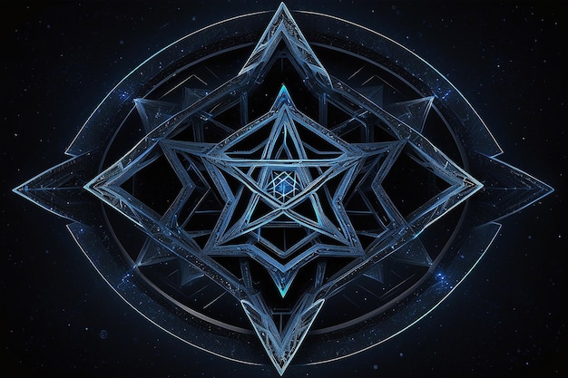 Фото Межзвездный корабль, демонстрирующий звезду давида с симметричным шестиконечным звездным дизайном генеративного ии