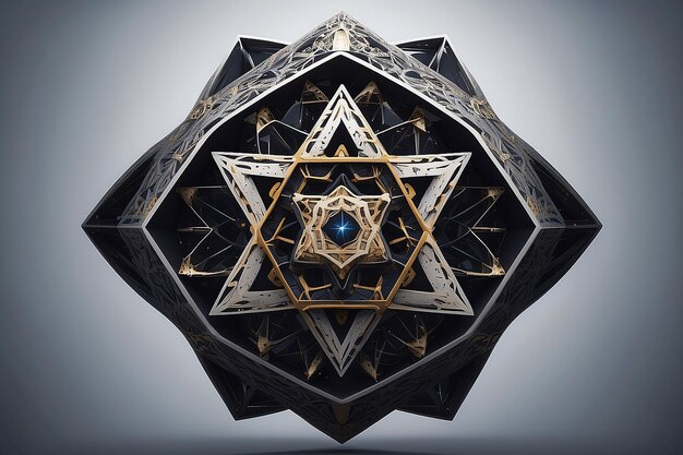 Interstellar Vessel Showcasing a Star of David Crest with Symmetrical SixPointed Star Design Generative AI