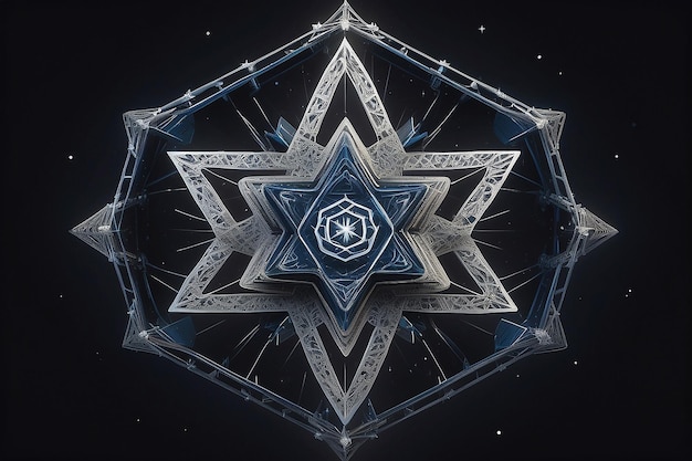 Interstellar Vessel Showcasing a Star of David Crest with Symmetrical SixPointed Star Design Generative AI