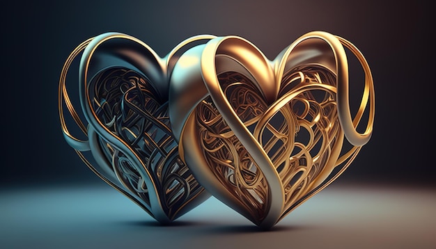 Intertwined hearts digital art illustration Generative AI