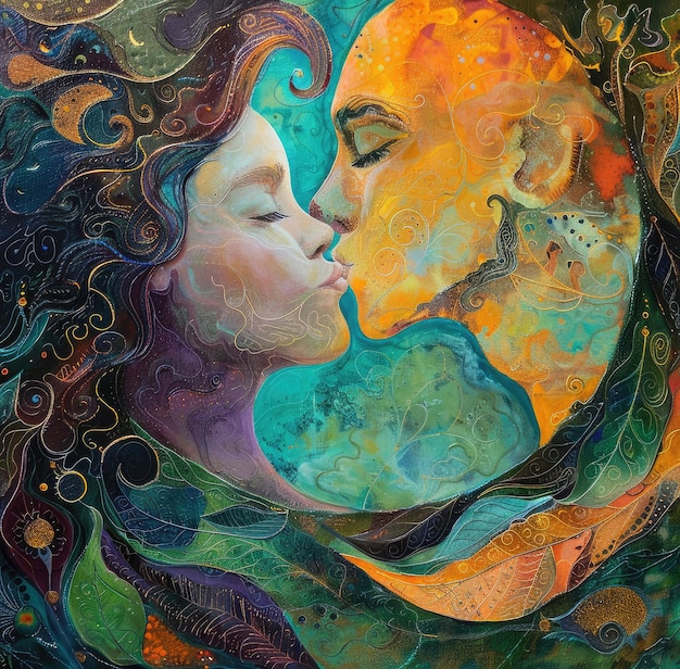 Intertwined Souls in an Autumn Embrace Artwork by Generative AI