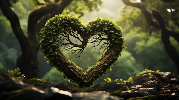 쳐진 나무 가지 들 이 심장 모양 을 이루고