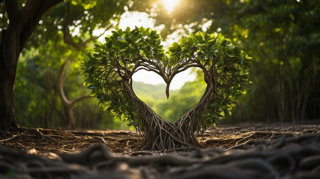 心臓 の 形 を 形成 する 交互 に 絡み合っ た 木 の 枝