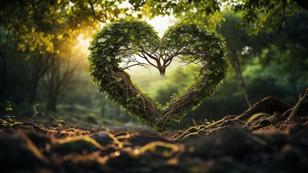 Photo intertwined tree branches forming a heart shape