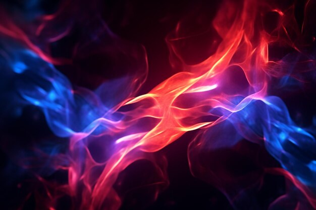 Intertwining red and blue flames mesmerize on a dark background