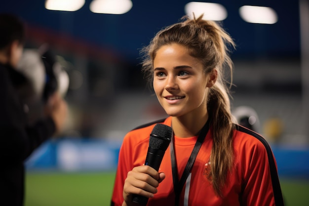 Interview Time Women soccer player postmatch interview microphone visible Panasonic Lumix S1 7